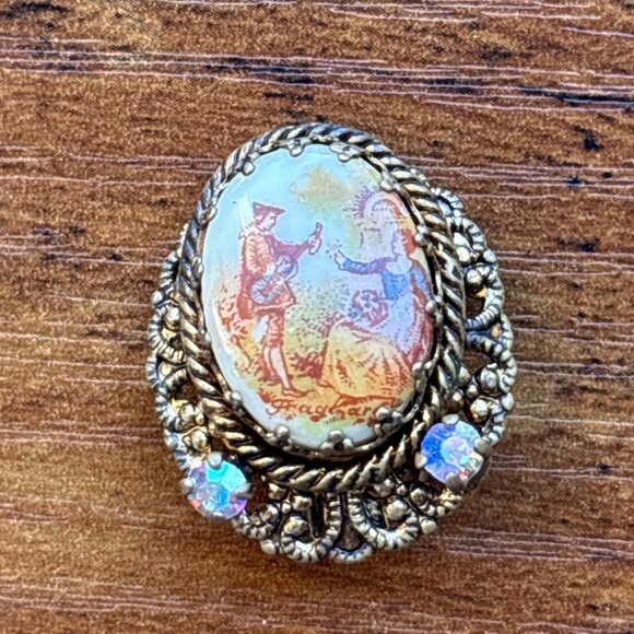 Vintage West Germany Victoria Clip-On Earrings Painted Romantic  Rhinestones - Picture 6 of 9